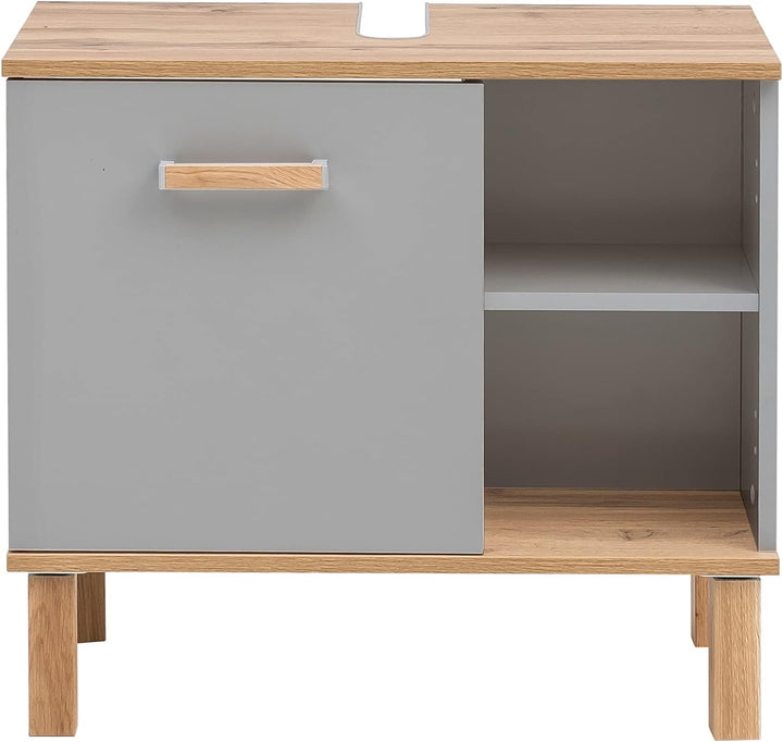 Schildmeyer Padua Waschbeckenunterschrank 148823, Platingrau/Eiche Landhaus Dekor, 65,2 x 35,0 x 60,