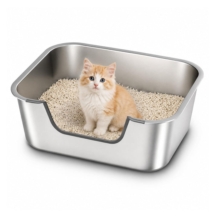 Katzenklo Edelstahl mit Niedrigem Rand, Katzentoilette Metall für Altere Oder Verletzte Katzen, Katz