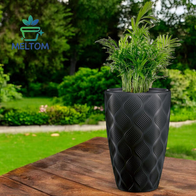 MELTOM Blumentopf mit Bewässerungssystem Rund Hoch 3D Effekt Dekorativ, Farbe: Schwarz, DxH: 39 x 58