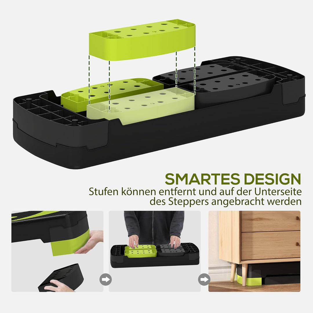 HOMCOM Steppbrett Aerobic-Stepper höhenverstellbar mit 3 Stufen (10/15/20 cm) Fitness Heimtrainer fü
