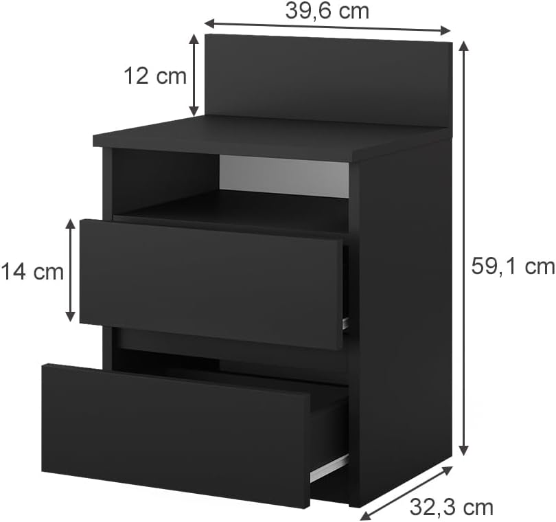 Vicco Nachttisch Monty, Schwarz, 39.6 x 59.1 cm 40 x 59 cm Einzeln Schwarz, 40 x 59 cm Einzeln Schwa