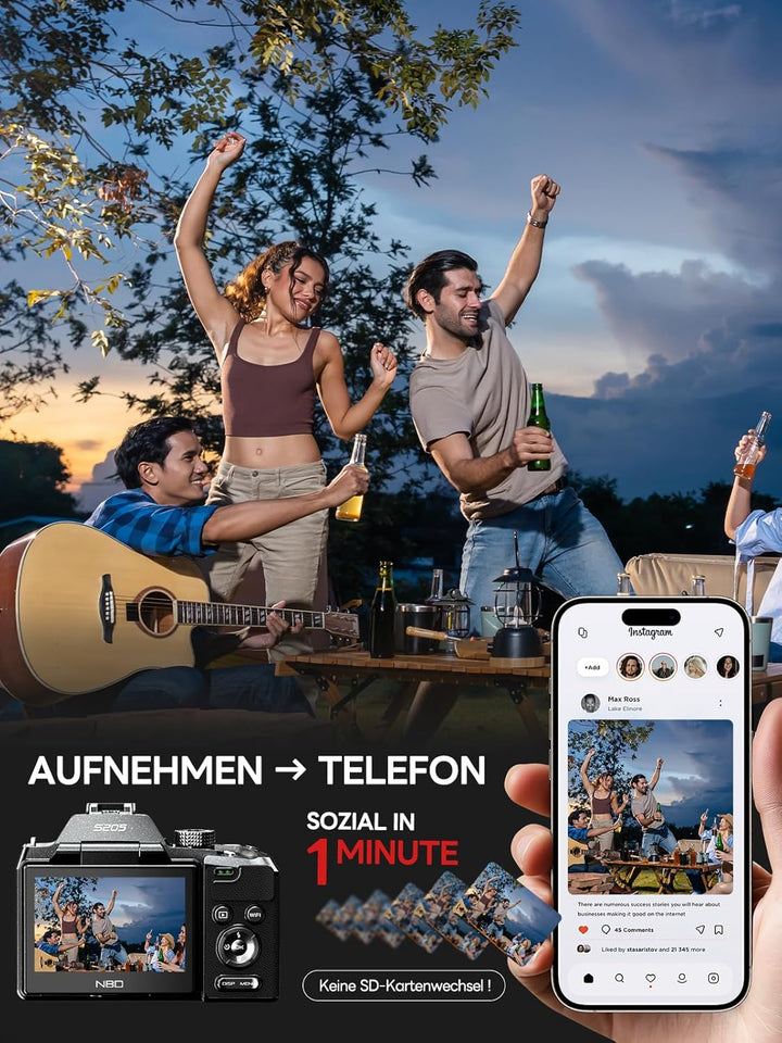 NBD 8K Digitalkamera 64MP mit Autofokus & 16X Zoom, F1.8 Nachtsicht, WiFi – Leichtes 500g Vlogging K
