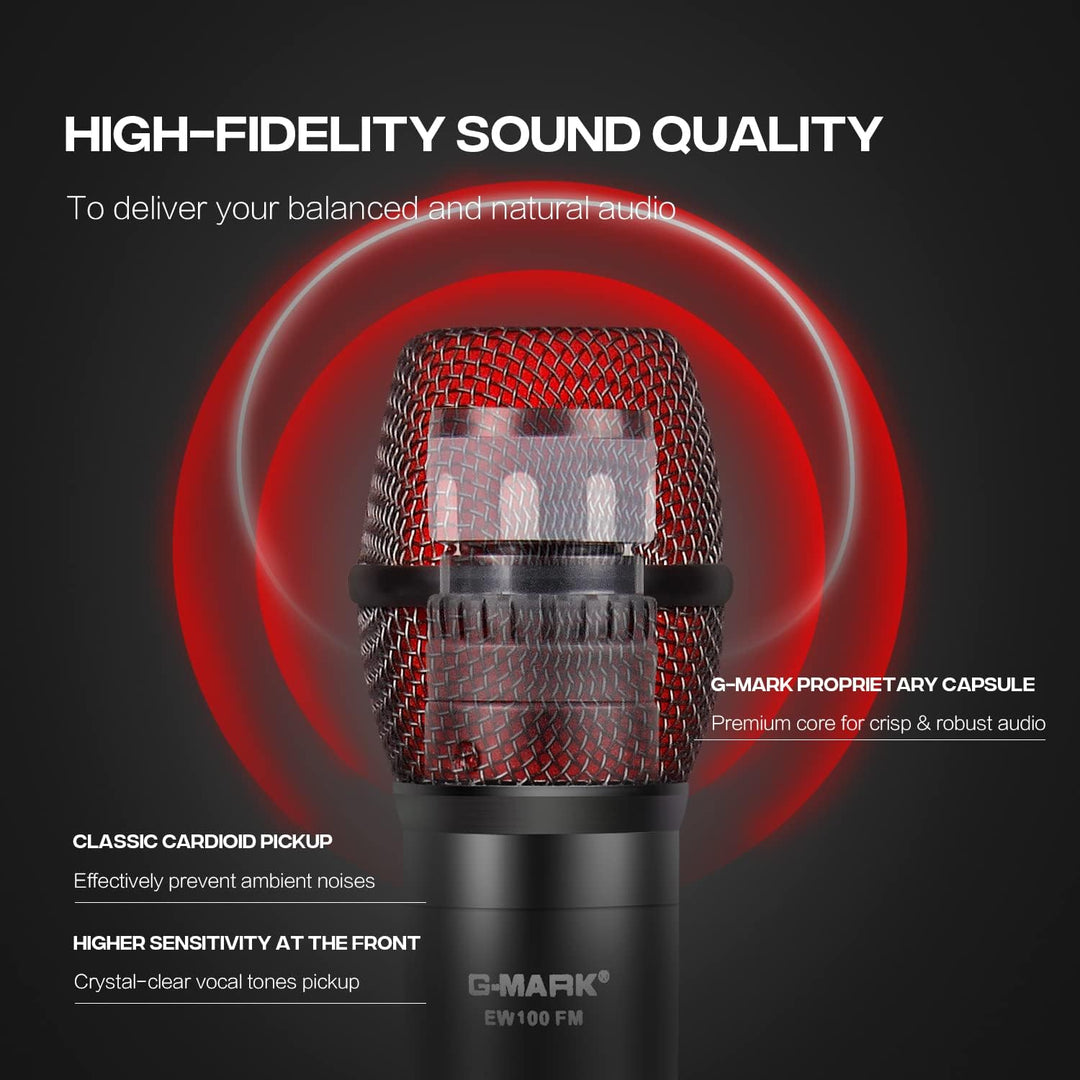 G-MARK Drahtloses Mikrofon, UHF Dual Handheld Cordless Dynamic Mic System mit wiederaufladbarem Empf