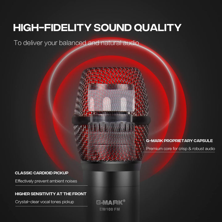G-MARK Drahtloses Mikrofon, UHF Dual Handheld Cordless Dynamic Mic System mit wiederaufladbarem Empf