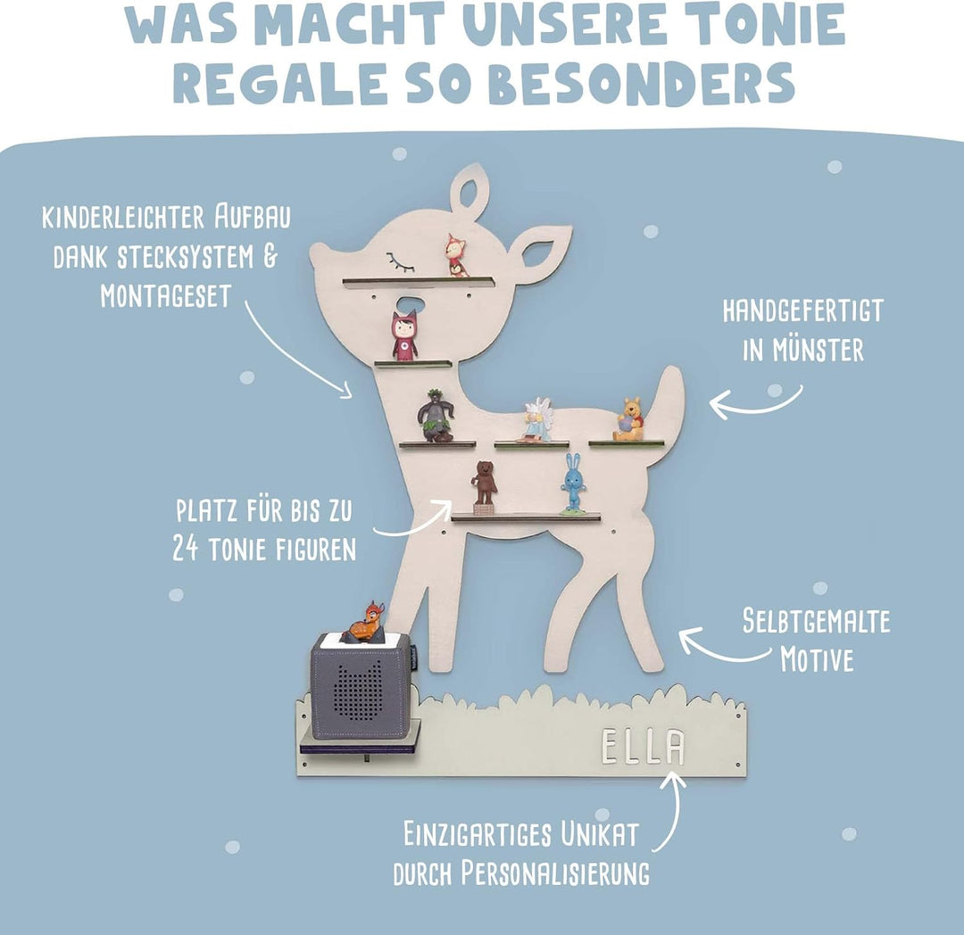 hellomini Personalisiertes Regal für die Toniebox 1 &amp; Toniebox 2 - REH- Tonies Regal mit Wunschnamen