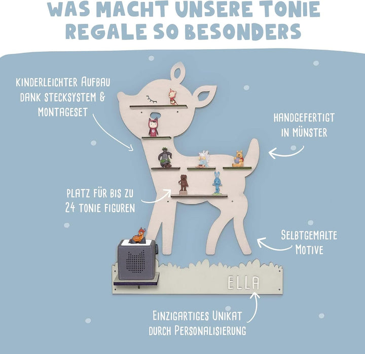 hellomini Personalisiertes Regal für die Toniebox 1 &amp; Toniebox 2 - REH- Tonies Regal mit Wunschnamen