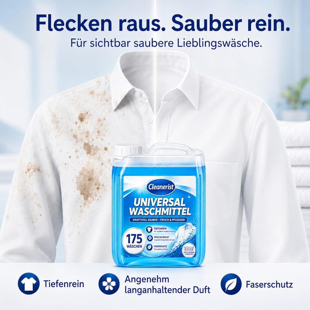 Cleanerist | 5L Universal Flüssigwaschmittel Vollwaschmittel – XXL Grosspackung – für Weiss- Bunt- S