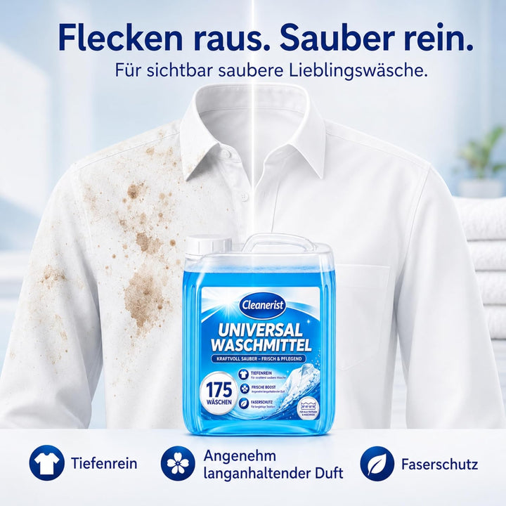 Cleanerist | 5L Universal Flüssigwaschmittel Vollwaschmittel – XXL Grosspackung – für Weiss- Bunt- S
