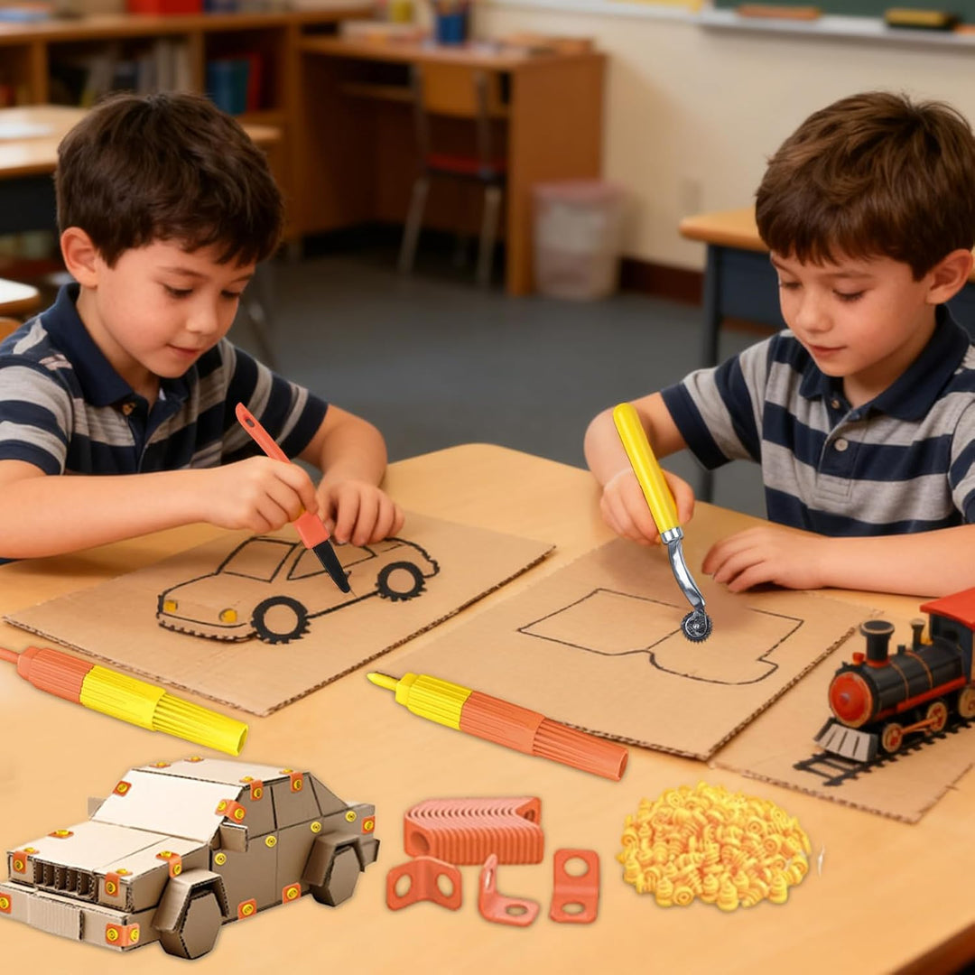 Karton Werkzeug Für Kinder,148 Teile Pädagogischer Sicherer Gezahnter Falzroller - Kinder Pappe Cutt
