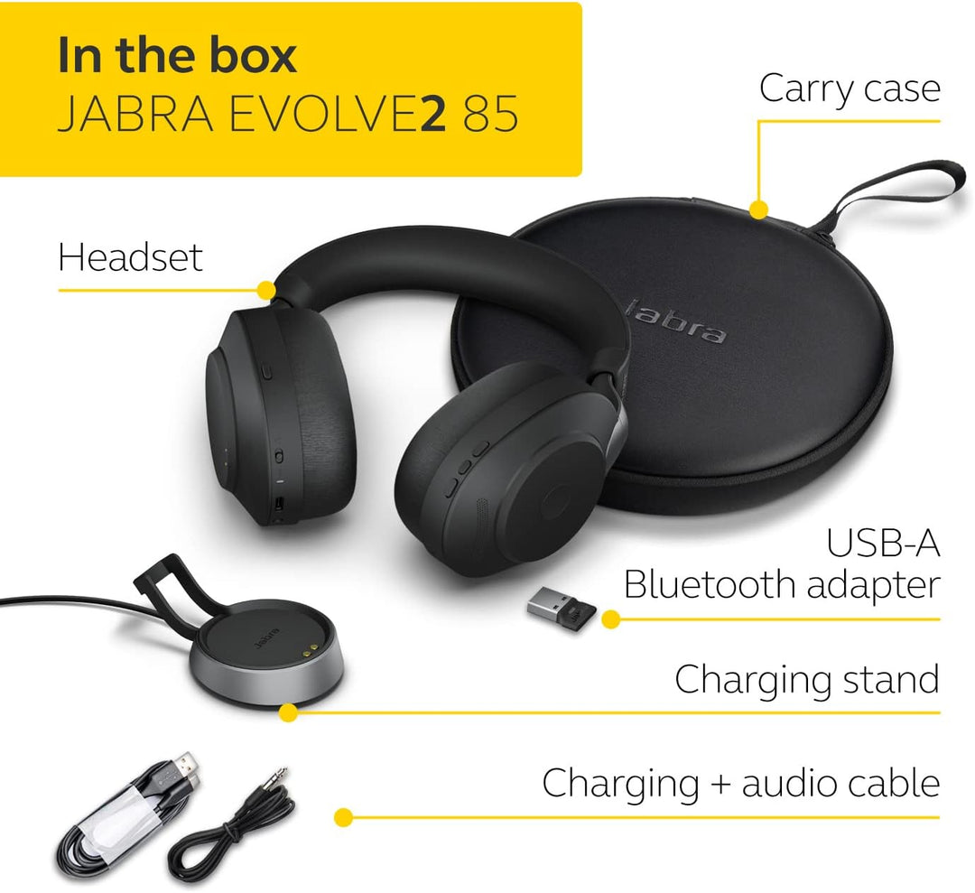 Jabra Evolve2 85 Wireless PC Headset with Charging Stand & Evolve2 65 Wireless PC Headset with Charg