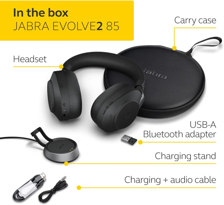 Jabra Evolve2 85 Wireless PC Headset with Charging Stand & Evolve2 65 Wireless PC Headset with Charg