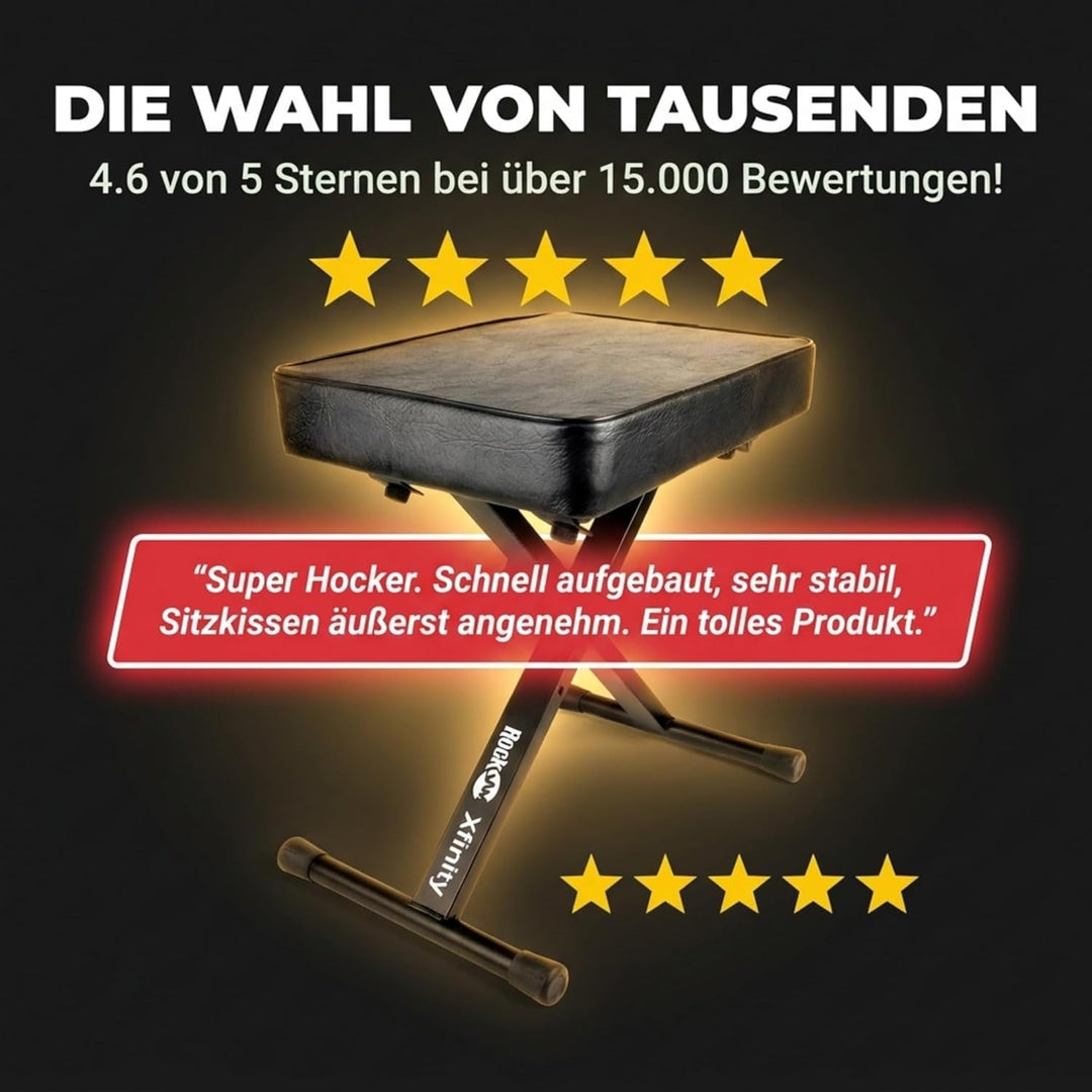 RockJam Premium Adjustable Padded Keyboard Bench or Digital Piano Stool, Regulär