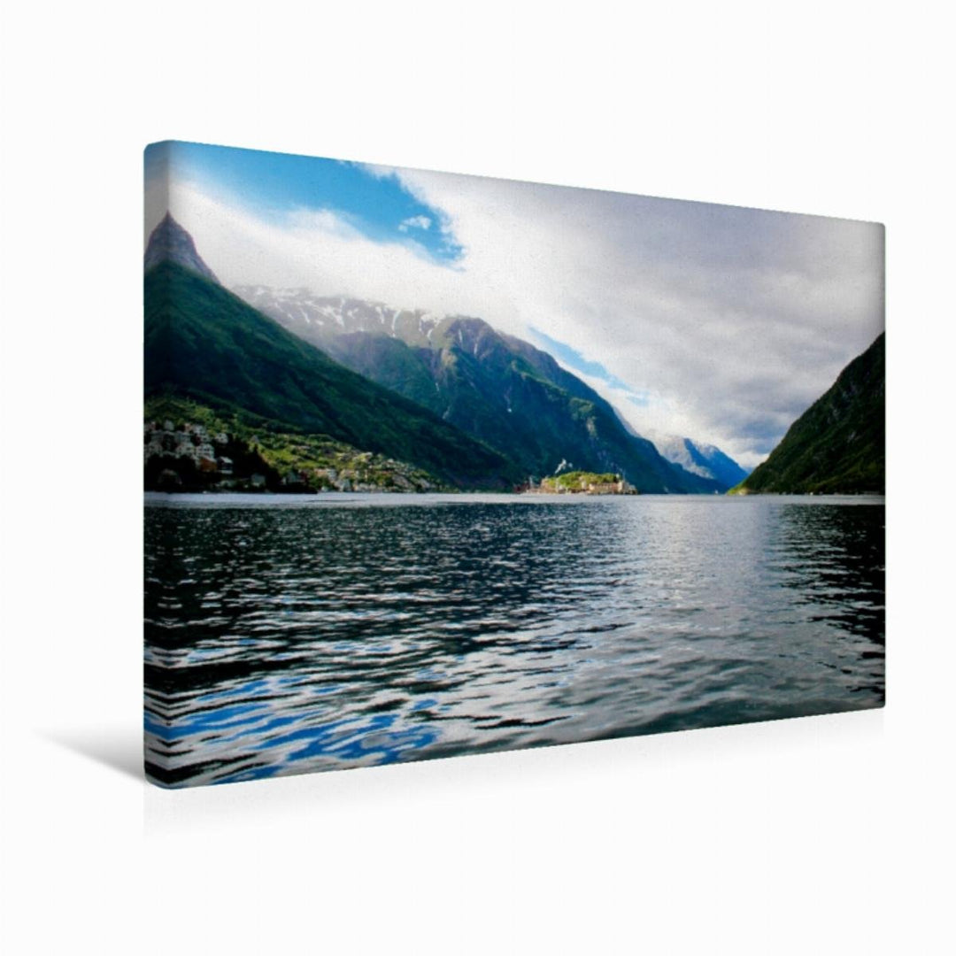 Premium Textil-Leinwand 45 x 30 cm Quer-Format Am Fjord in Norwegen | Wandbild, HD-Bild auf Keilrahm