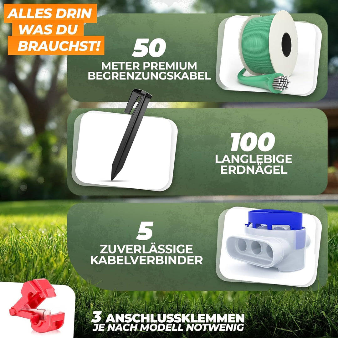 kanoo® Installationsset für Mähroboter mit 50m Begrenzungskabel + 100x Erdnägel + 20x Kabelverbinder