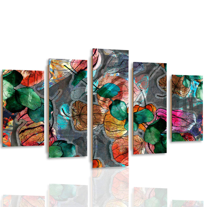 Feeby Wanddeko 5 teile Blätter Bilder modern Design mehrfarbig 150x100 cm Deco panel150x100 cm M, De
