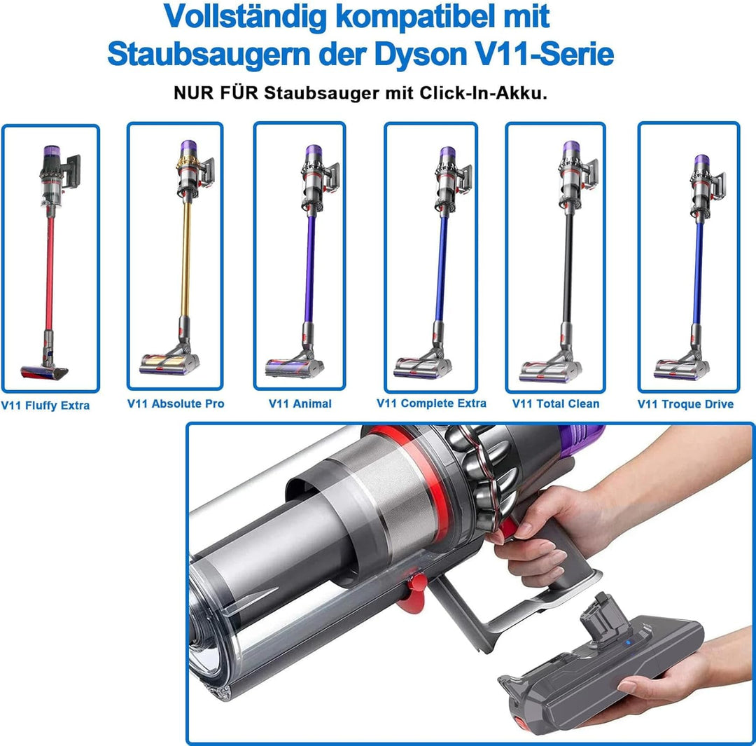 KUNLUN V11 Ersatzakku für Dyson V11 V15 Click in Li-ion Akku 3900mAh Kompatibel mit Dyson SV15 SV16