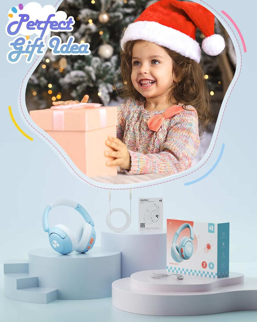 Bluetooth Kopfhörer Kinder, 85dBA Sicheres Volumen, Bluetooth 5.4, BPA Frei/CPC Zertifiziert, 75 Std