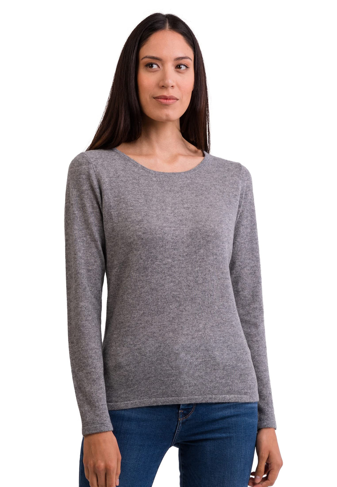 100% Kaschmir Damen Pullover | Sweater Rundhalsausschnitt 2-fädig, Grau