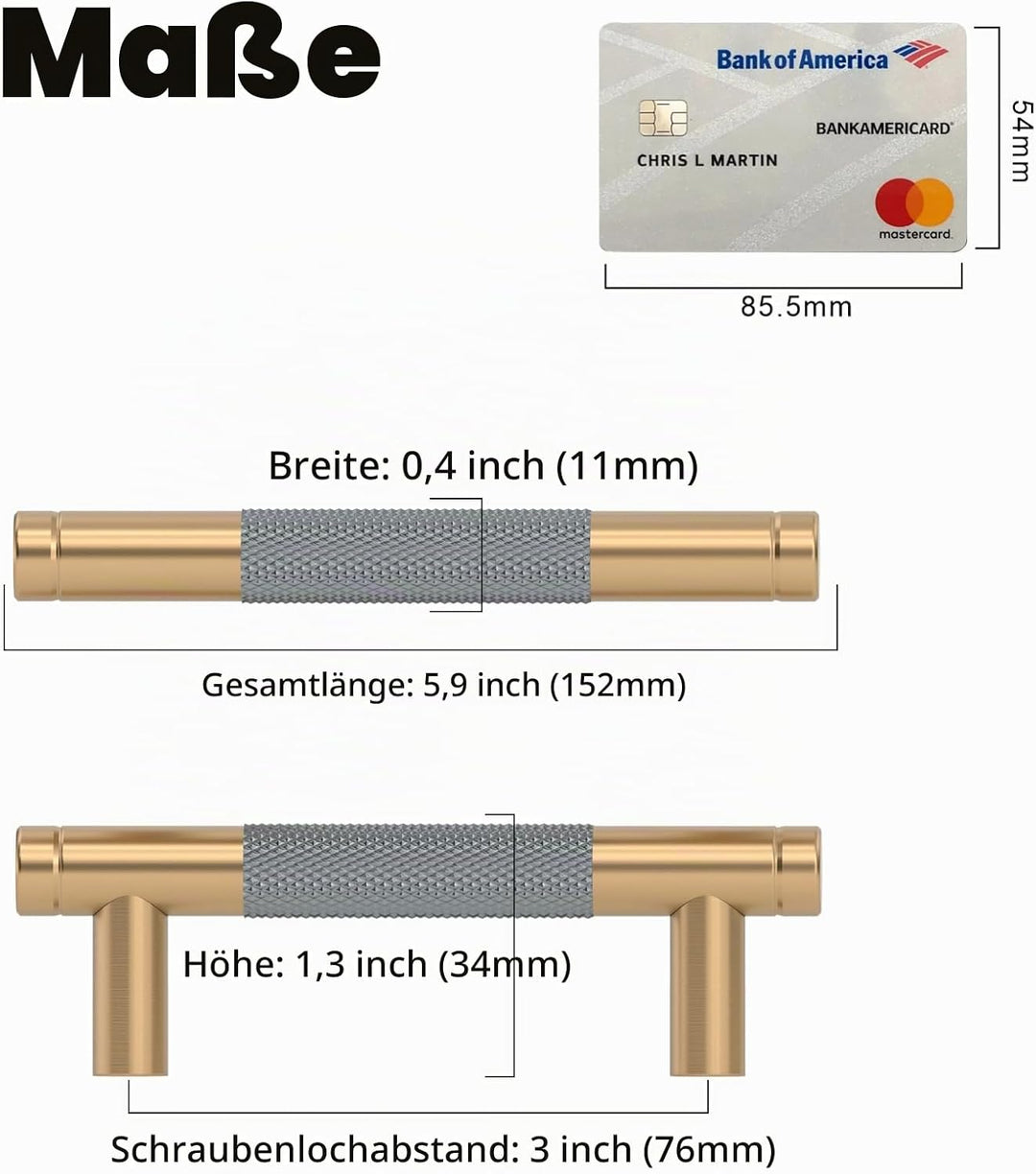 Amerdeco 10 Stück Goldgrau Schrankgriffe 76mm Lochabstand, Aluminium Griffe für Küchenschränke &amp; Möb