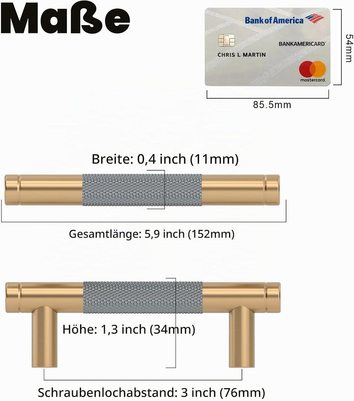 Amerdeco 10 Stück Goldgrau Schrankgriffe 76mm Lochabstand, Aluminium Griffe für Küchenschränke &amp; Möb