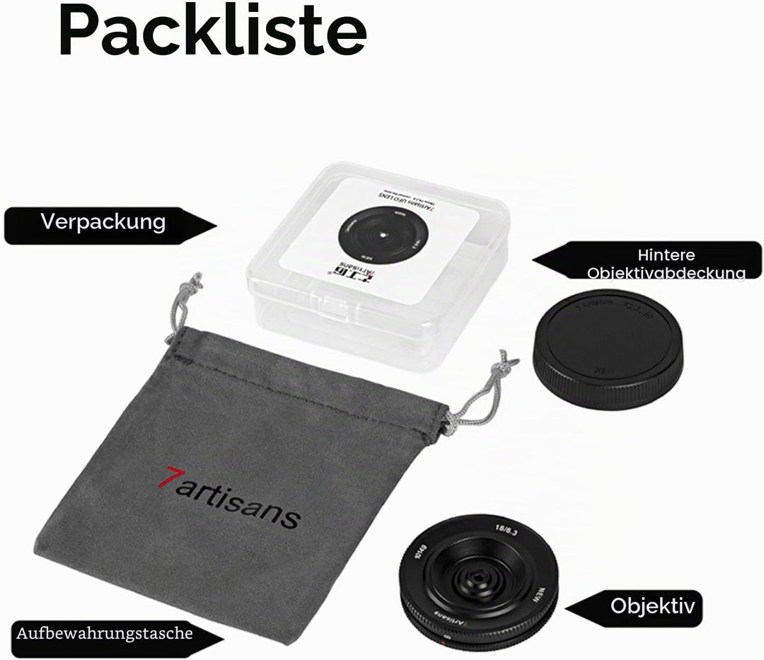 7artisans 18mm F6.3 II M43 Mount Geeignet,Ultradünnes APS-C Prime Objektiv,58g,0.3M Fokus Entfernung