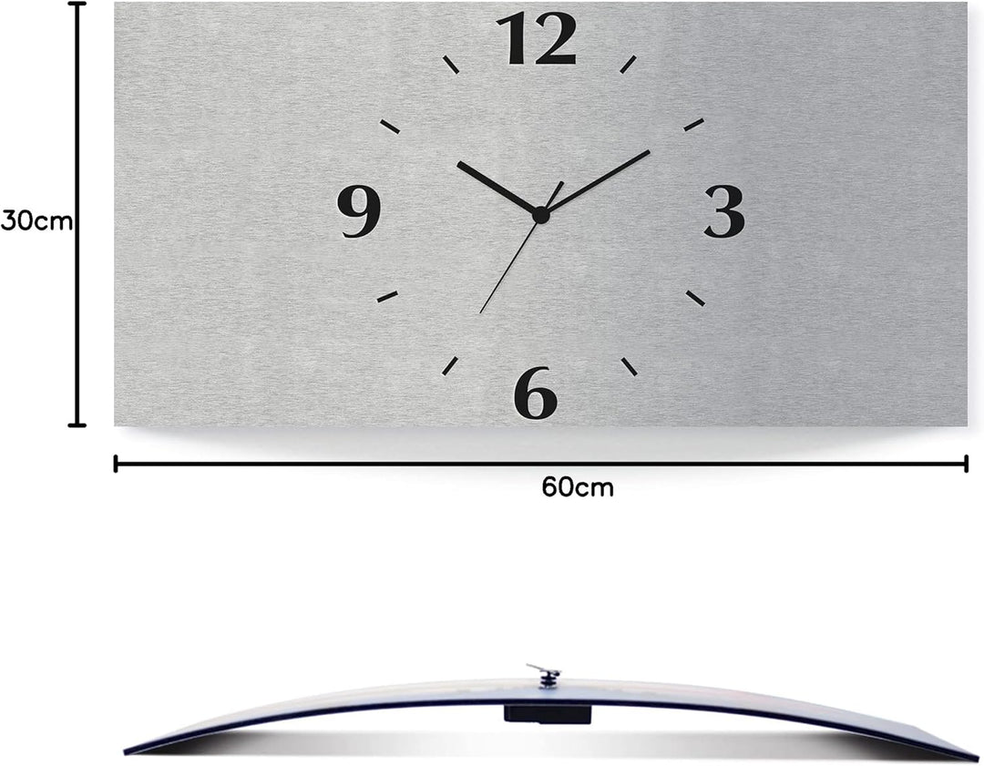 ARTLAND Wanduhr ohne Tickgeräusche Alu Quarzuhr 60x30 cm Eckig Lautlos 3D Design Schlichtes Design M