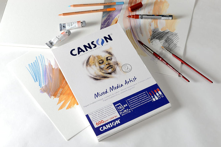 Canson Mix Media Artist Block, A4, 15 Blatt, 10% fein, 600 g