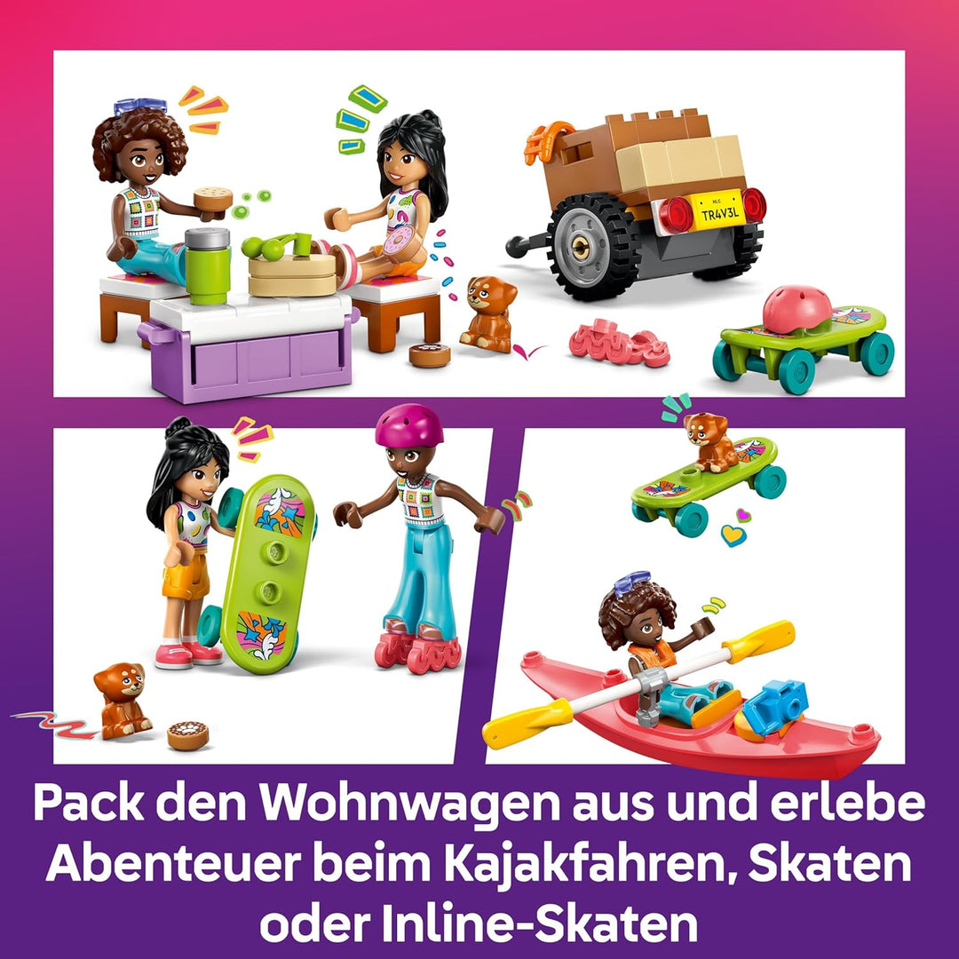 LEGO Friends Abenteuertrip mit Freunden -Reisewagen Spielzeug mit Anhänger, 2 Mini-Puppen, einer Hun