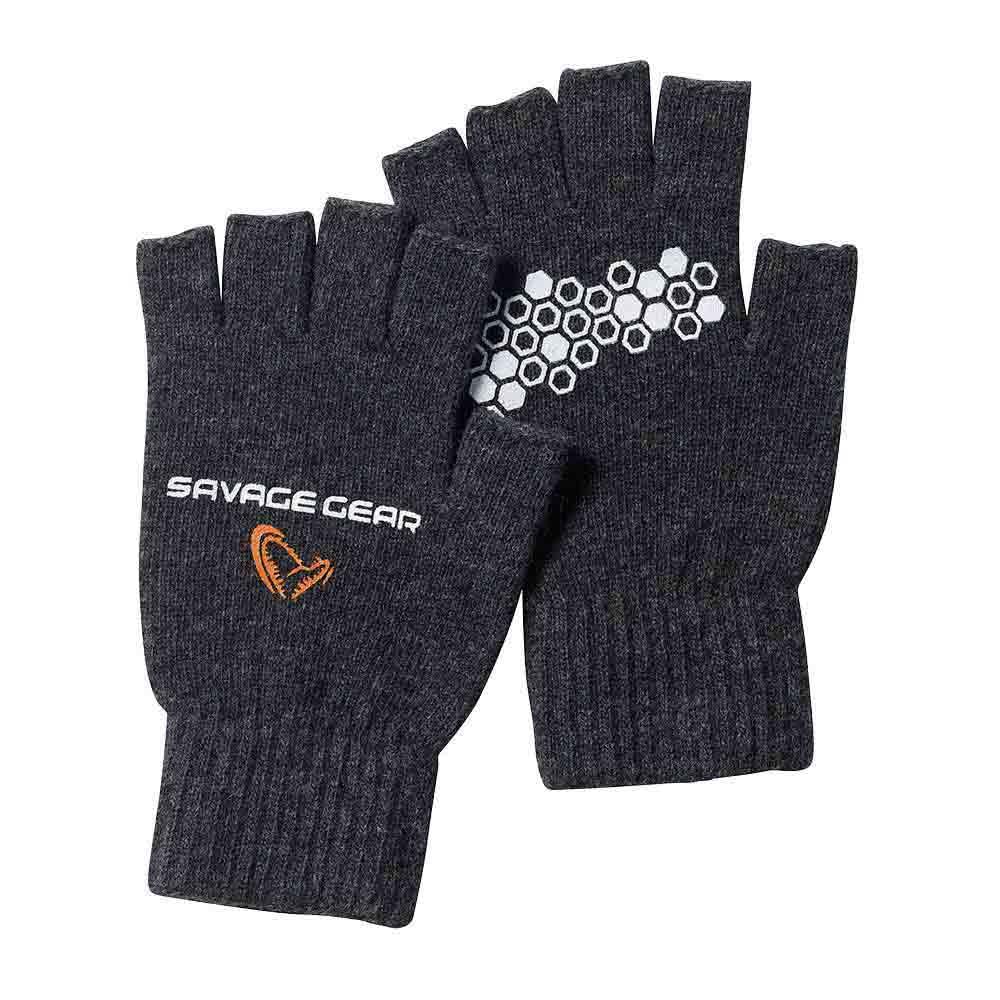 Savage Gear Knitted Half Finger Glove M Dark Grey Melange Handschuhe, M