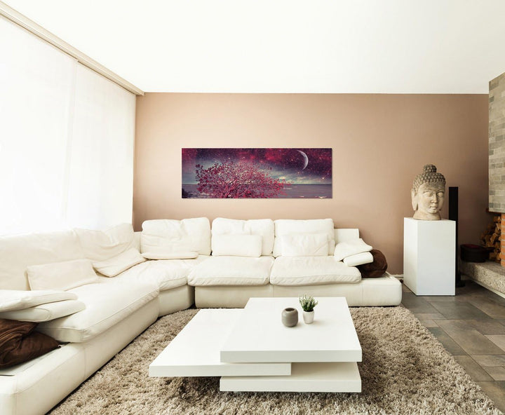 Paul Sinus Art Panoramabild auf Leinwand und Keilrahmen 150x50cm Meer Küste Busch Nacht Sterne Mond