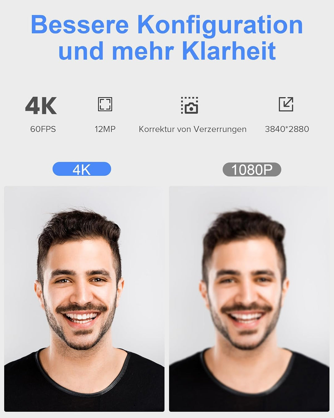 USB Webcam, 4K Full HD Webcam für PC, Videoanrufe, Computerkamera mit klarem Stereo-Audio, automatis