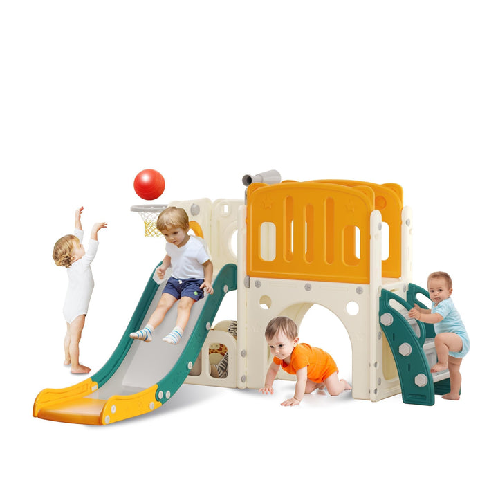 hoopyosms Kinder Rutsche Mit Klettergerüst, Basketballkorb Und Tunnel, Indoor-Kunststoffrutschenset