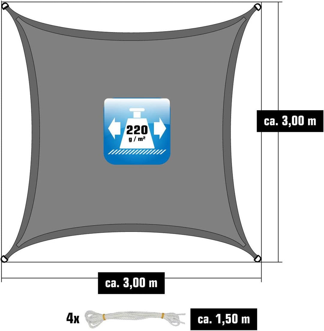 AMANKA 3x3 UV Sonnensegel Quadratisch Wasserdurchlässig - Sonnenschutz Balkon Terrassendach Sichtsch