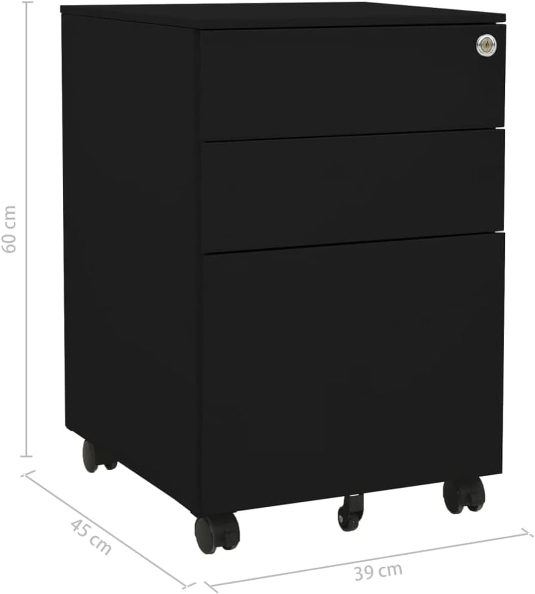 Aktenschrank mit Rollen Büroschrank Rollschrank Rollcontainer Schubladenschrank mit 3 Schubladen Met