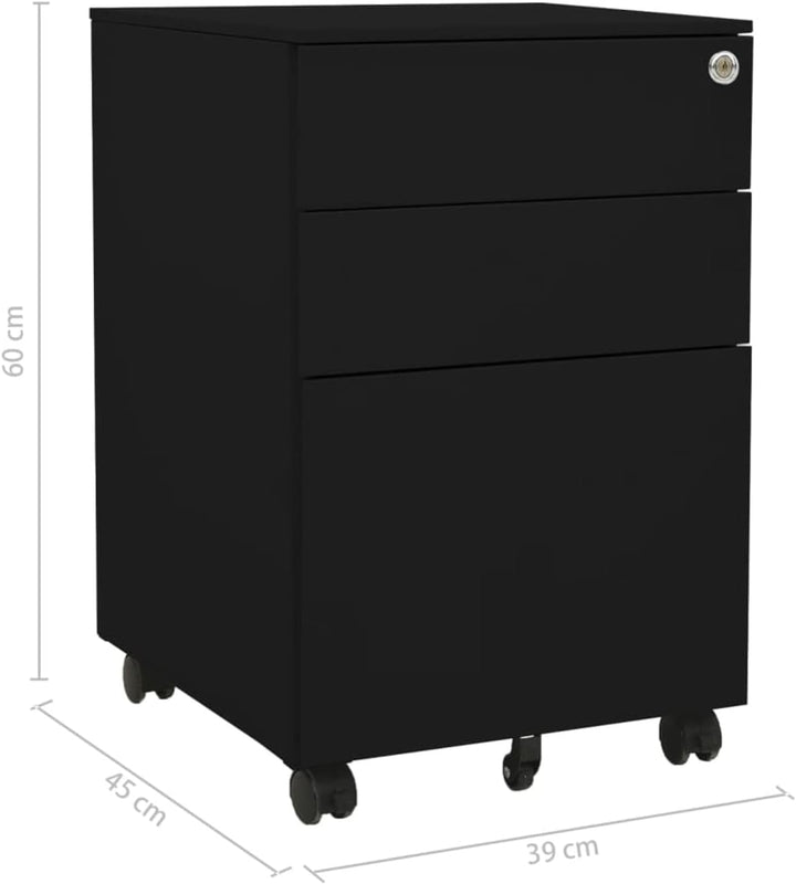 Aktenschrank mit Rollen Büroschrank Rollschrank Rollcontainer Schubladenschrank mit 3 Schubladen Met