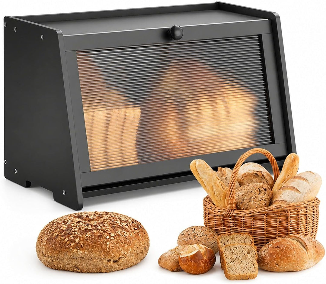 Brotkasten aus Holz, schwarze Brotbox für Küchenarbeitsplatte, 1-stufiger Brotbehälter zur Brotaufbe