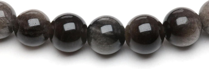 Echtes Silberobsidian Edelstein Armband mit 6mm Perlen und Edelstahlherz - verschiedene Längen - Hei