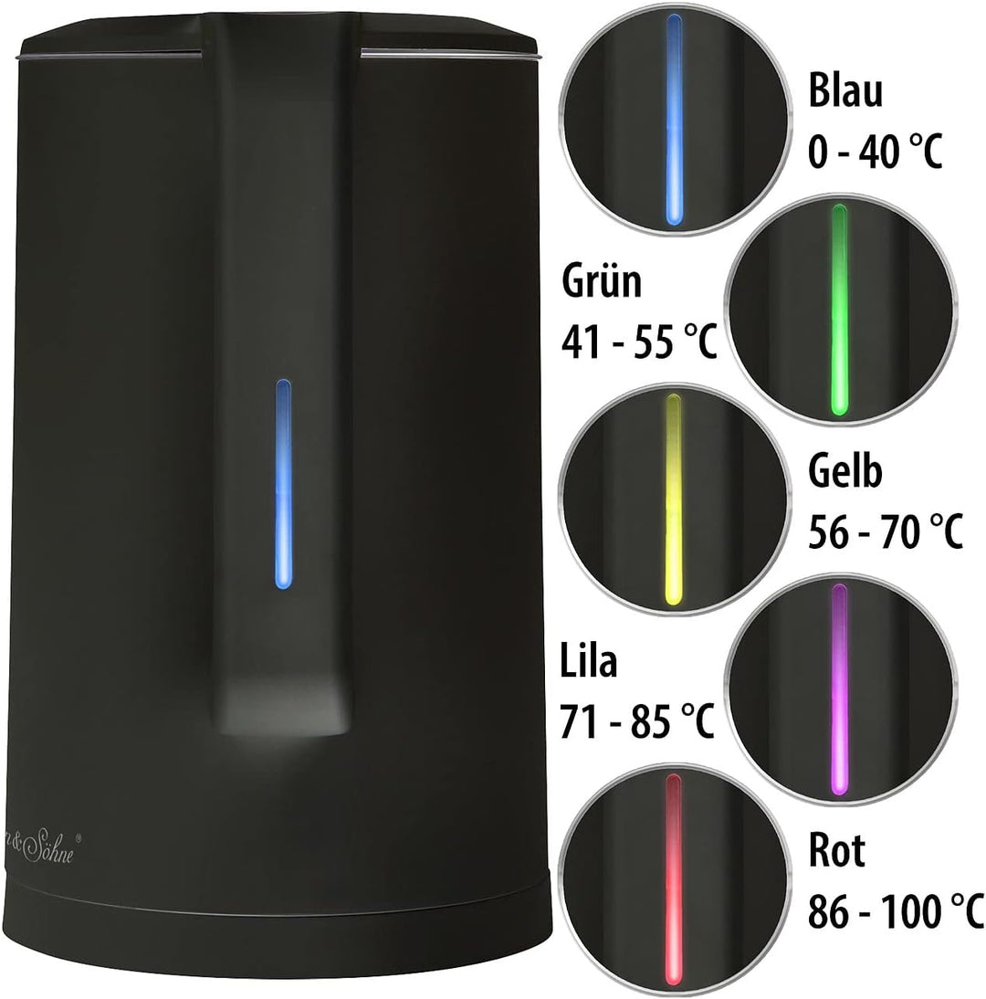 Rosenstein & Söhne Design-Wasserkocher: Edelstahl-Wasserkocher, Temperaturwahl, Warmhaltefunktion, L