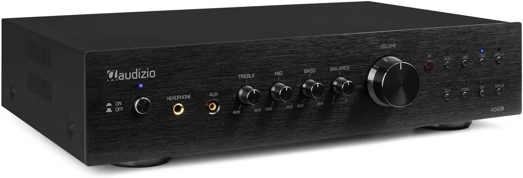 Audizio AD420B - 4 Kanal Verstärker mit Bluetooth, 4 x 100 Watt, mit Fernbedienung, 2.1 kompatibel,
