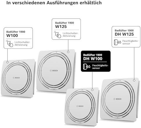 Bosch Leiser Badlüfter 1900 DH W100 - Für die Belüftung in Badezimmer und Toilette, gegen Feuchtigke