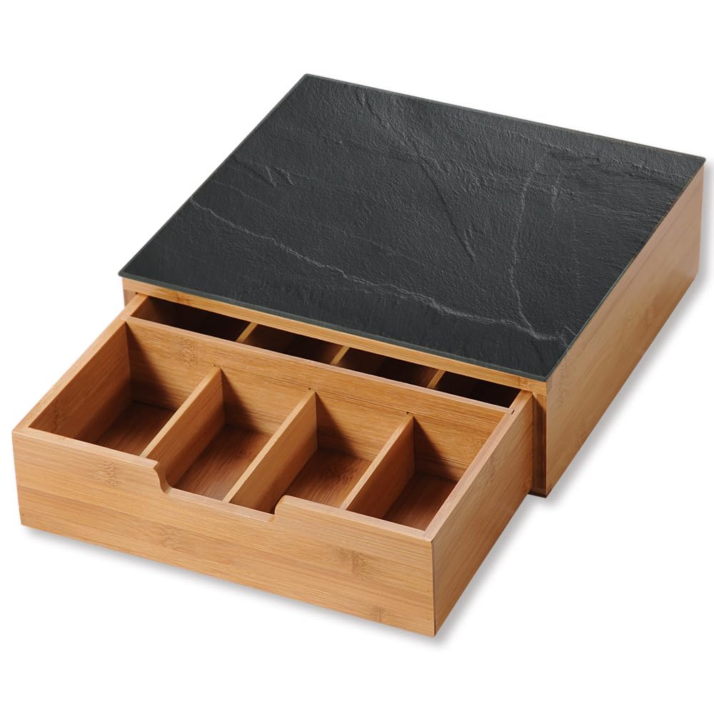 Kesper | Box mit Schublade, Material: Bambus, Glas, Masse: 30 x 31 x 9,5 cm, Farbe: Braun, Schwarz |
