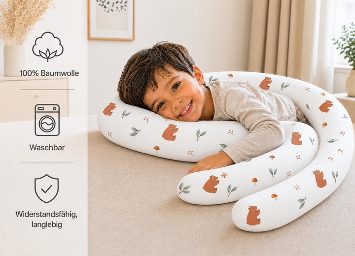 Seitenschläferkissen aus 100% Baumwolle – Bettschlange Body Pillow, Lange Kopfkissen Bettrolle, Nack