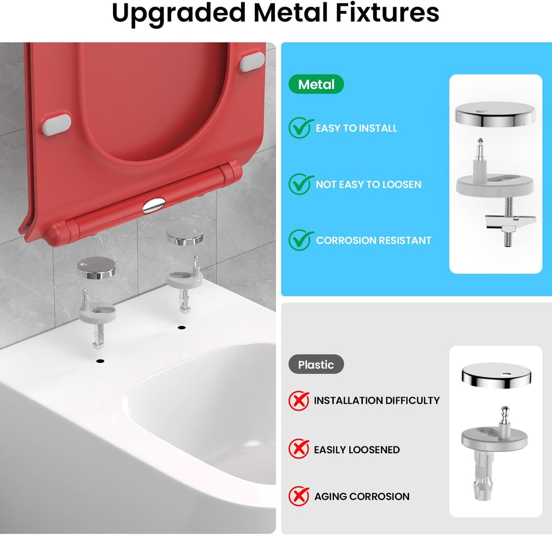 WC Sitz Eckig Form, Toilettendeckel mit Absenkautomatik, Klobrille Duroplast mit Schnellverschluss,