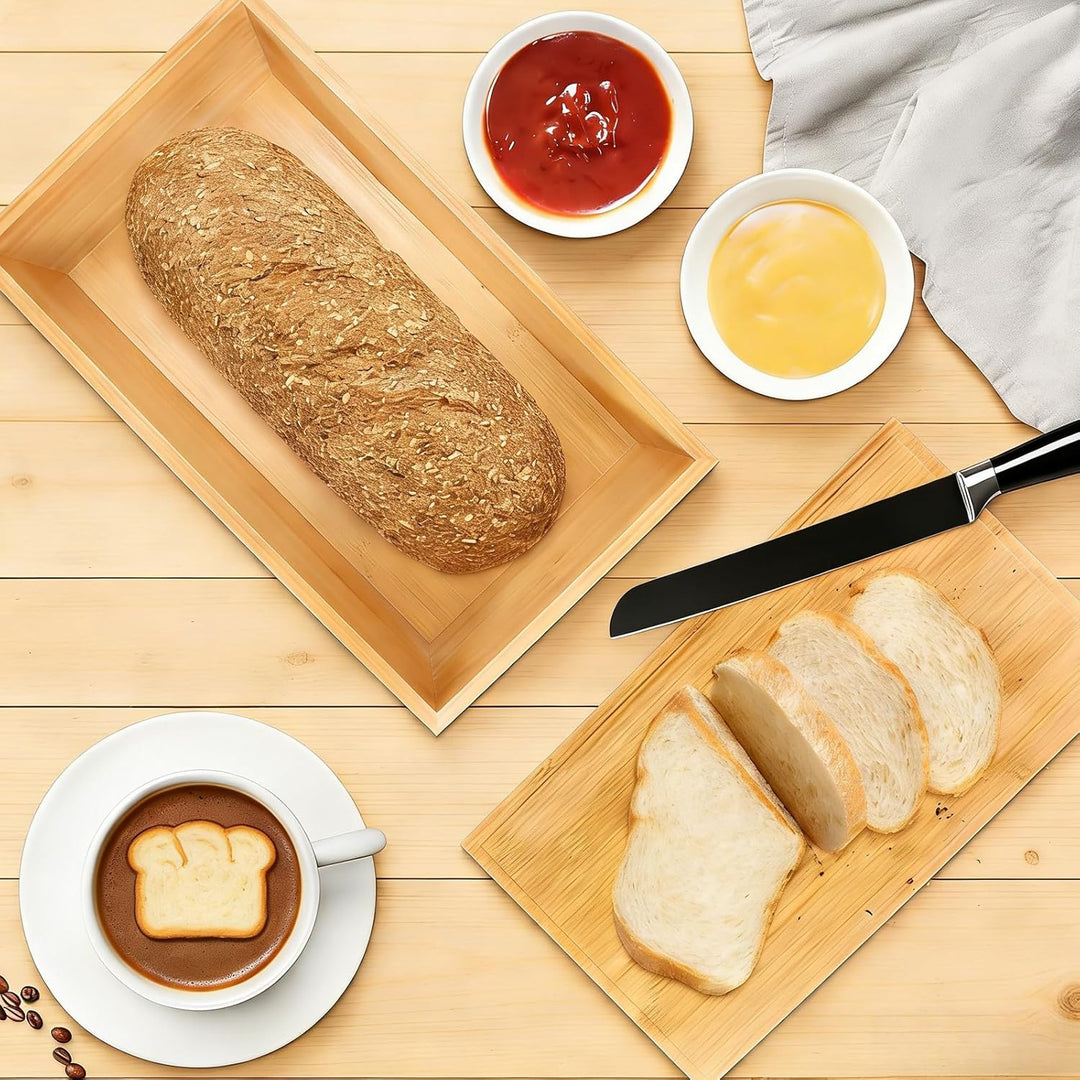 BAIFULAI Bambus Brotkasten: 33 x 19 x 13.5 cm Brotbox mit Leinenbeutel und mit Holzdeckel als Schnei