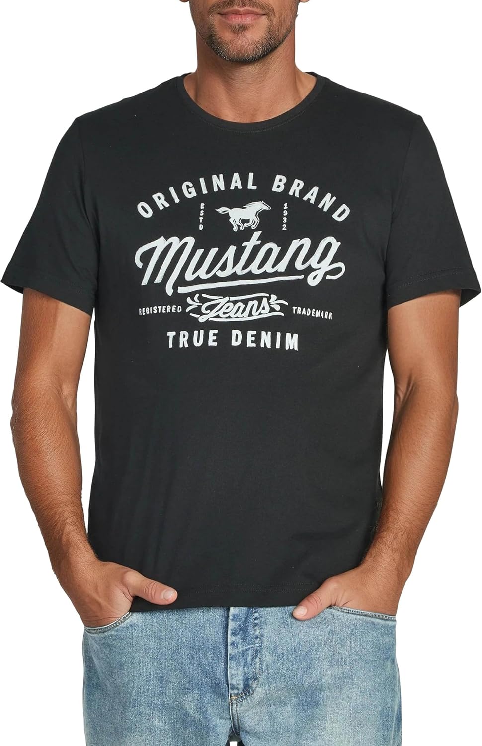 MUSTANG Tshirt Herren Baumwolle Regular Fit 4er Pack Set Rundhals Kurzarm Sommer Tee Shirt Logoprint