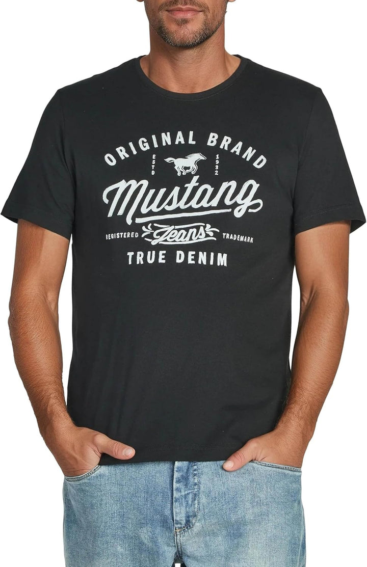 MUSTANG Tshirt Herren Baumwolle Regular Fit 4er Pack Set Rundhals Kurzarm Sommer Tee Shirt Logoprint