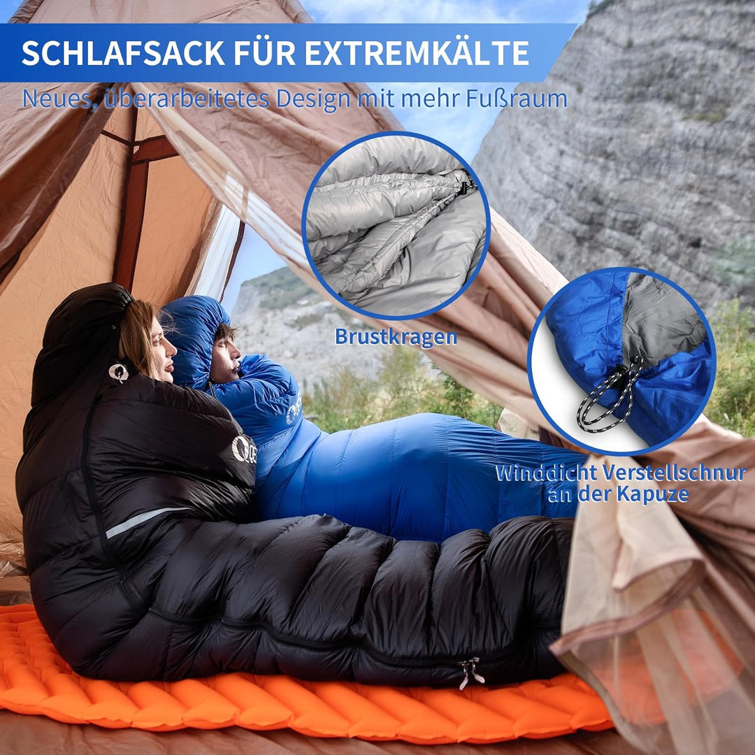Daunenschlafsack, 4-Jahreszeiten-Schlafsack, Winterschlafsack -3°C bis -20°C Geeignet für Camping, W