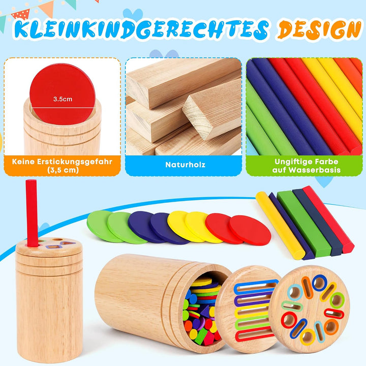 Montessori Spielzeug ab 1 Jahr, 4-in-1 Holzspielzeug Farbe Sortierspiel Spielzeug ab 1 2 3 Jahre Mäd