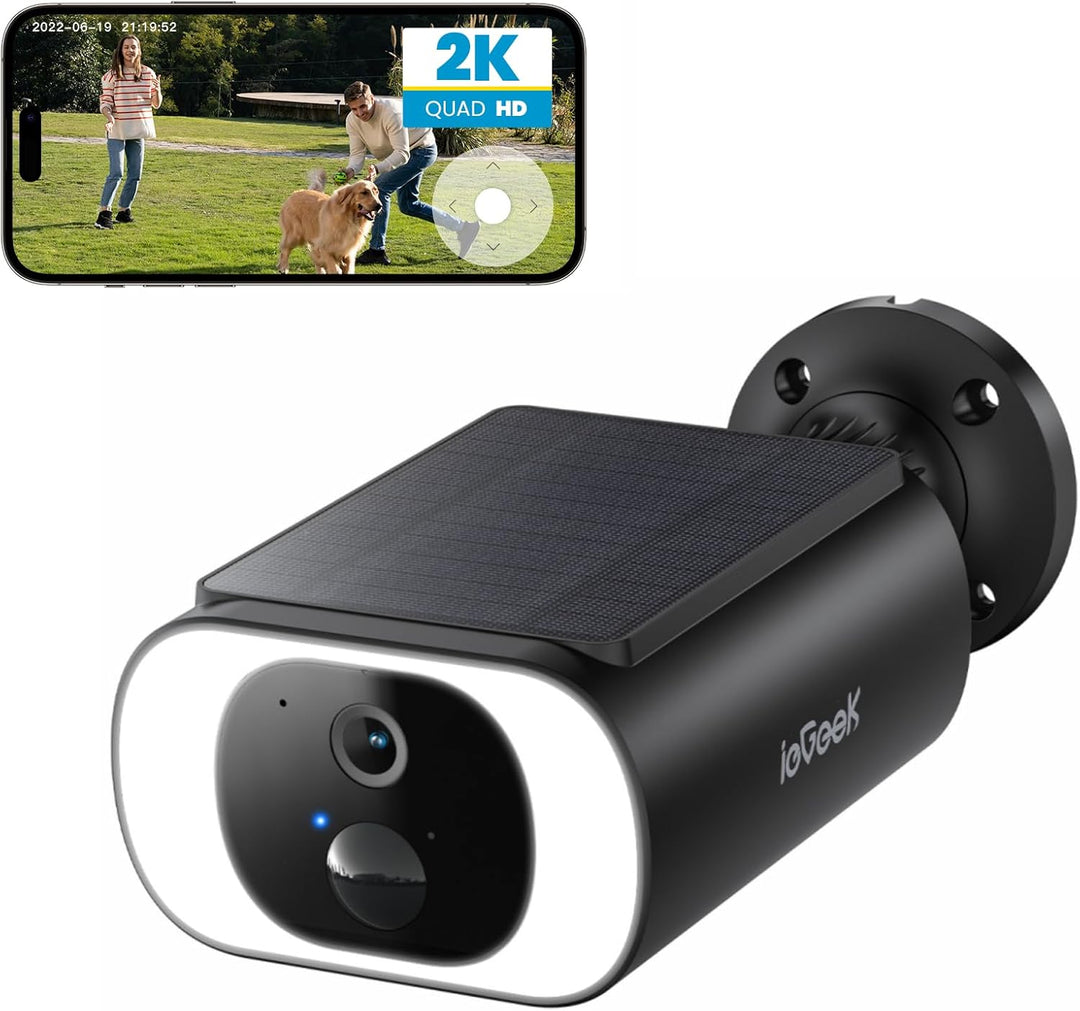ieGeek 2K Überwachungskamera Aussen Akku, 2.4Ghz WLAN Kamera Überwachung Aussen, Built-In Solarpanel
