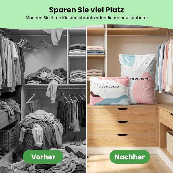 Vakuumbeutel ohne Pumpe 4er Set: 2x M (70x50x30cm) &amp; 2x L (100x80x30cm) – Platzsparende No-Pump Aufb